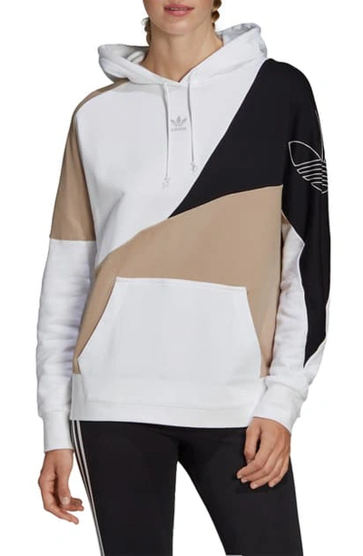 Shop Adidas Originals Og Colorblock Hoodie In White/ Trace Khaki/ Black