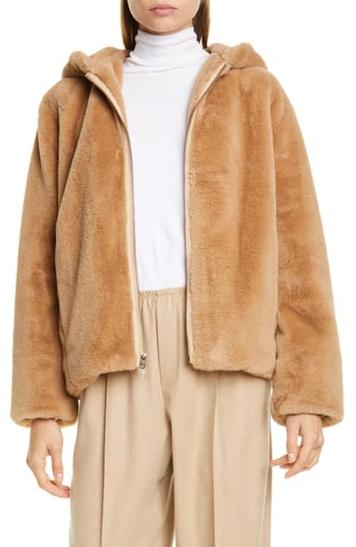 Shop Vince Faux Fur Hoodie In Sand Dollar