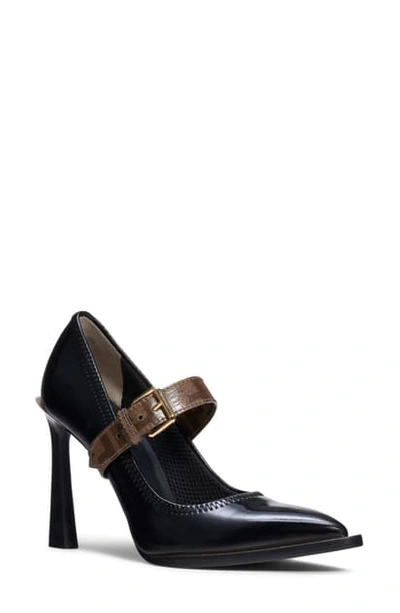 Shop Fendi Logo Strap Pointed Toe Pump In Black/ Brown