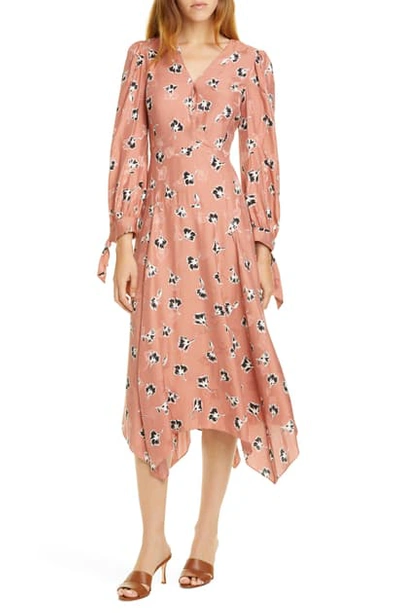 Shop Rebecca Taylor Paintbrush Long Sleeve Silk Blend Dress In Blush Combo