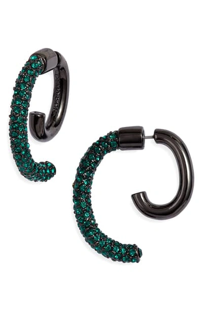 Shop Demarson Luna Convertible Pave Earrings In Gunmetal/emerald Swar Crystals