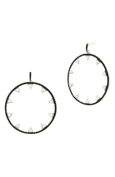 Shop Freida Rothman Industrial Finish Spike Hoop Earrings In Silver/ Black