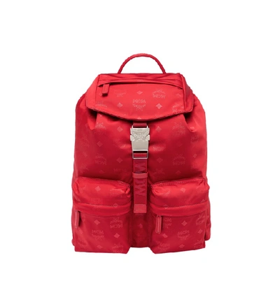 Shop Mcm Dieter Two Pocket Backpack Visetos Small Viva Red