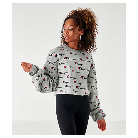 women's champion reverse weave allover print cropped crewneck sweatshirt