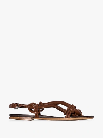 Shop Jil Sander Brown Rope Leather Sandals