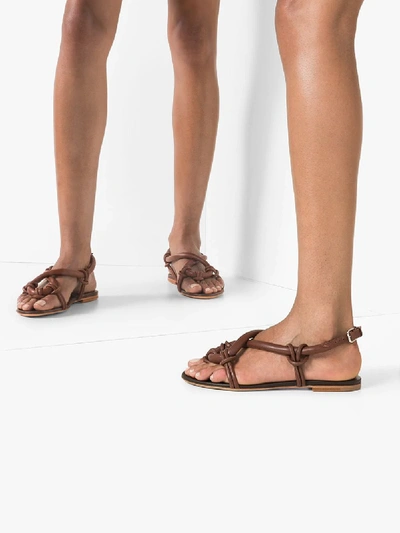 Shop Jil Sander Brown Rope Leather Sandals