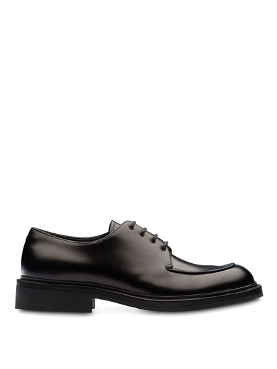 Shop Prada Black Smooth Leather Derby Shoes