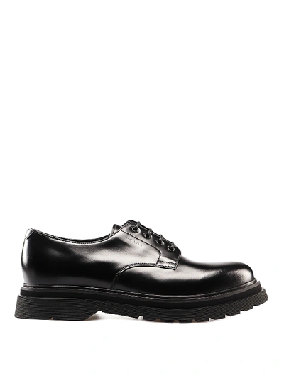 Shop Prada Chunky Sole Detailed Leather Derby Shoes In Black