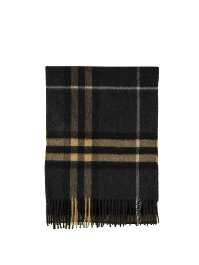 Shop Burberry Classic Check Pattern Cashmere Scarf In Dark Grey