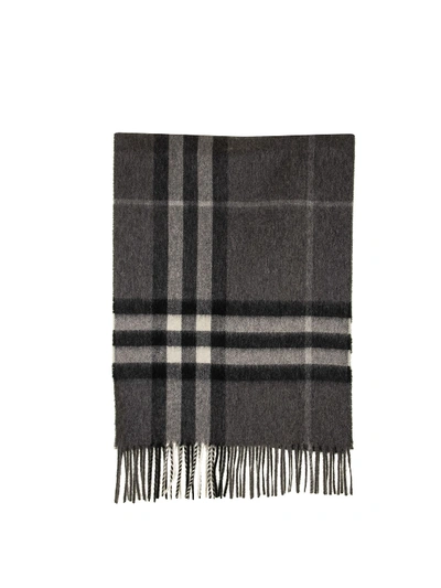 Shop Burberry Classic Check Patterned Cashmere Scarf In Grey