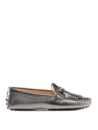 Shop Tod's Silver Fringed Loafers