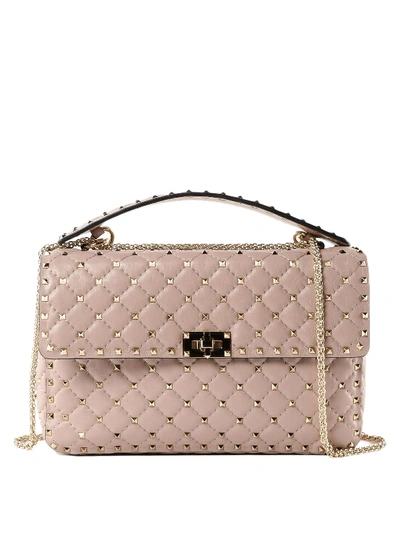 Shop Valentino Rockstud Spike Large Lambskin Bag In Nude And Neutrals