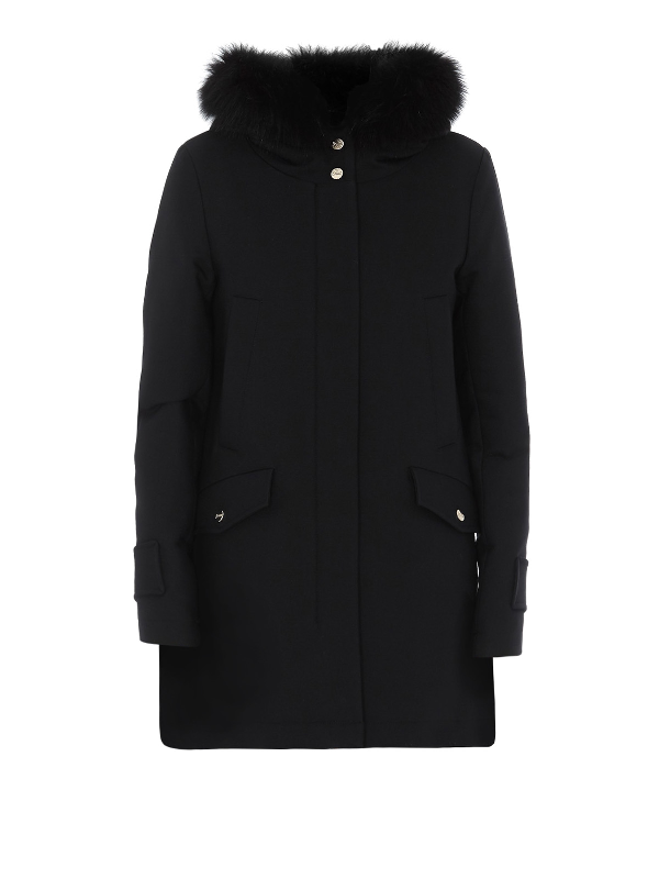 Herno Fur Trimmed Wool Blend Padded Coat In Black | ModeSens