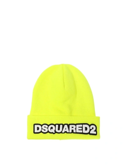 Shop Dsquared2 D2 Fluo Wool Beanie In Yellow