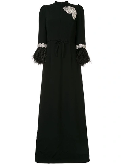 Shop Andrew Gn Long Feathered Cuff Dress - Black