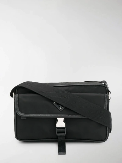 Shop Prada Logo Plaque Messenger Bag In Black