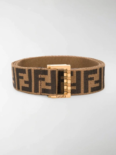 Shop Fendi Ff Logo Print Belt In Brown