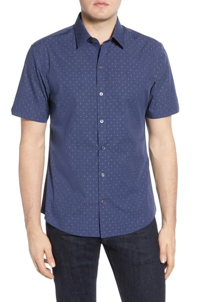 Shop Zachary Prell Tayport Regular Fit Short Sleeve Button-up Sport Shirt In Dark Denim