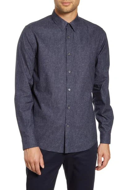 Shop Theory Udeval Crew Breach Regular Fit Button-up Shirt In Royal