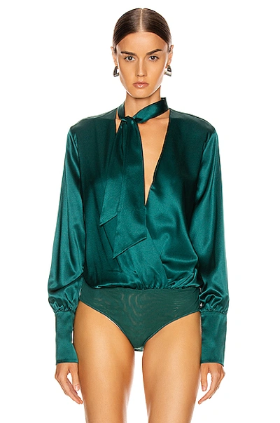 Shop Jonathan Simkhai Wrap Front Bodysuit In Deep Emerald