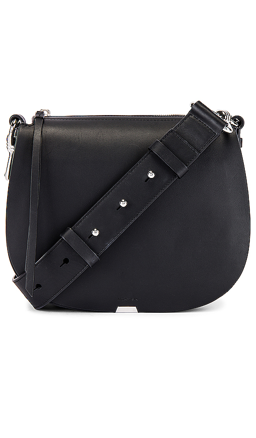 round black leather crossbody bag