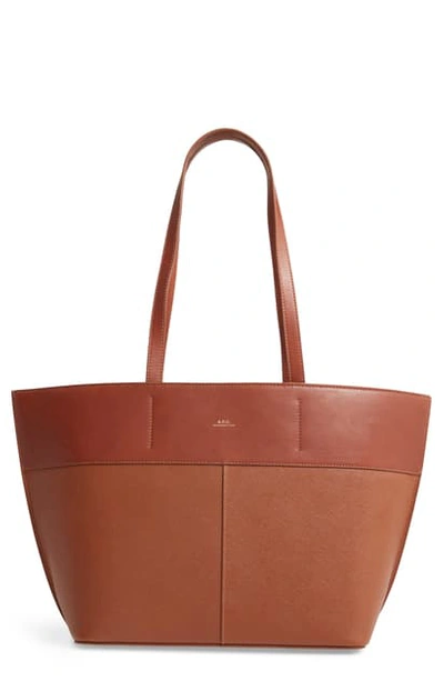 Shop Apc Small Totally Leather Tote In Noisette