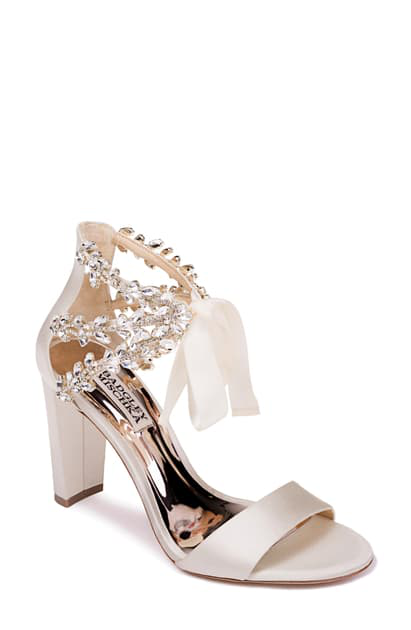 ivory satin block heel shoes