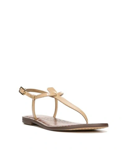 Shop Sam Edelman Gigi T-strap Flat Sandals Women's Shoes In Almond Patent