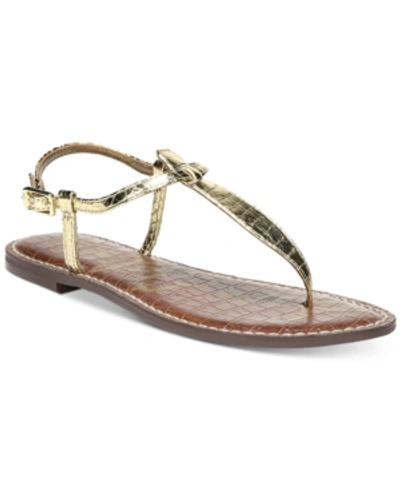 Shop Sam Edelman Gigi T-strap Flat Sandals Women's Shoes In Gold Boa