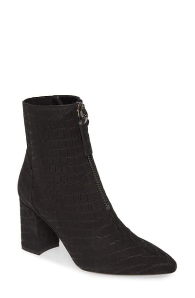 Shop Aquatalia Prudence Weatherproof Block Heel Bootie In Black Emossed Croc Print