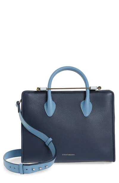 Shop Strathberry Midi Colorblock Leather Tote In Alice Blue/navy/illusion Blue
