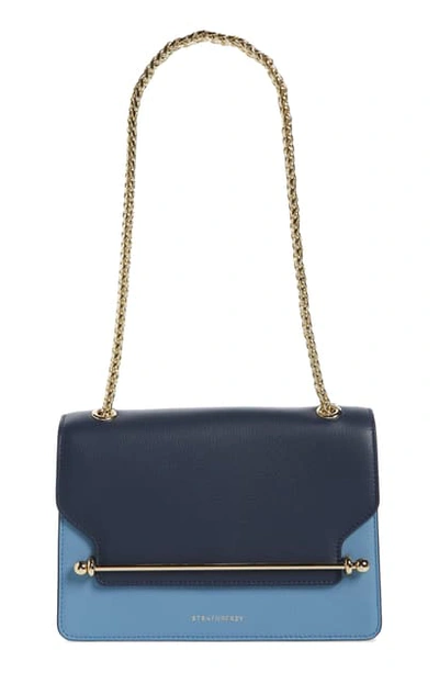 Shop Strathberry East/west Tricolor Calfskin Leather Crossbody Bag In Navy/illusion Blue/alice Blue