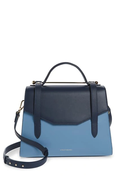 Shop Strathberry Midi Tricolor Allegro Calfskin Leather Tote In Alice Blue/navy/illusion Blue