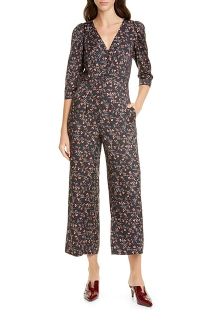 Shop Rebecca Taylor Lia Floral Print Crop Jumpsuit In Black Combo