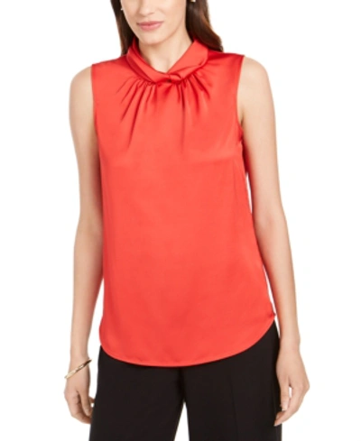 Shop Anne Klein Sleeveless Mock Neck Blouse In Red