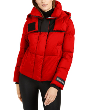 calvin klein red puffer coat