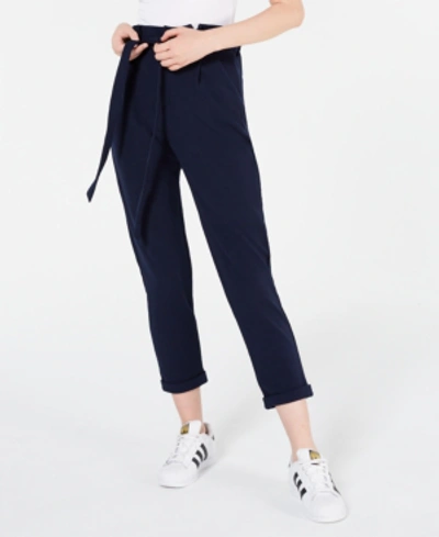 Shop Almost Famous Juniors' Solid Paperbag Pants In Navy