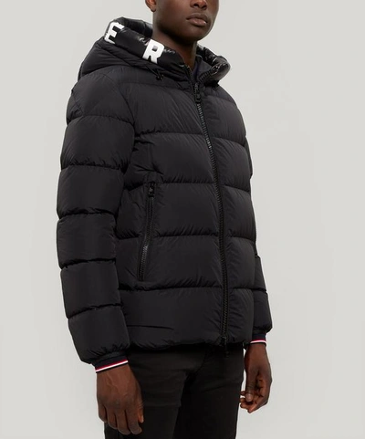 Shop Moncler Dubois Logo-trimmed Hooded Puffer Jacket In Black