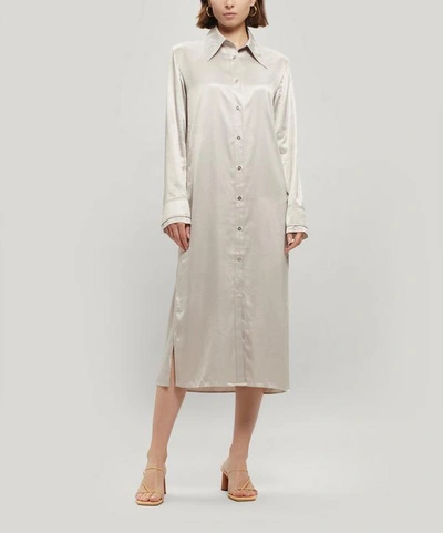 Shop Acne Studios Dimara Long Satin Shirt-dress In Pale Grey