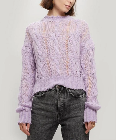 Shop Acne Studios Kella Loose Weave Cable-knit Sweater In Violet