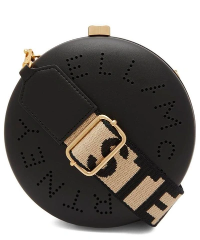 Shop Stella Mccartney Mini Round Perforated Logo Bag In Black