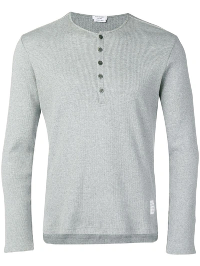 Shop Thom Browne Light Grey Cotton Long-sleeve Henley