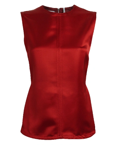 Shop Helmut Lang Open Back Satin Sleeveless Top In Red