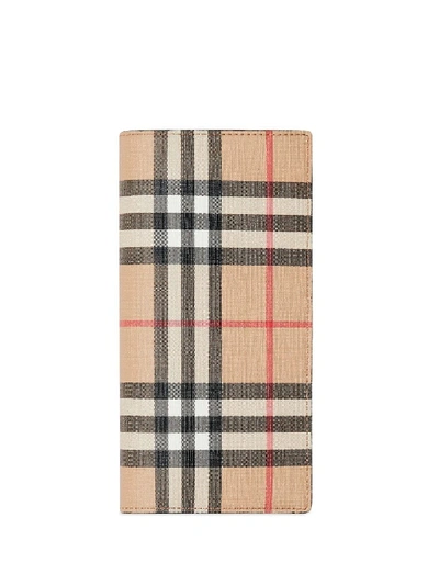 Shop Burberry Wallet With Motif Check In Beige