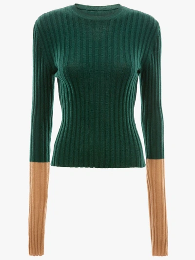 Shop Jw Anderson Two-tone Ribbed Jumper In Green