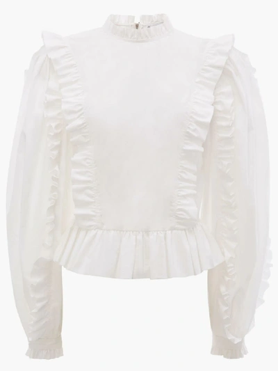 Shop Jw Anderson Cotton Frilled Blouse In White