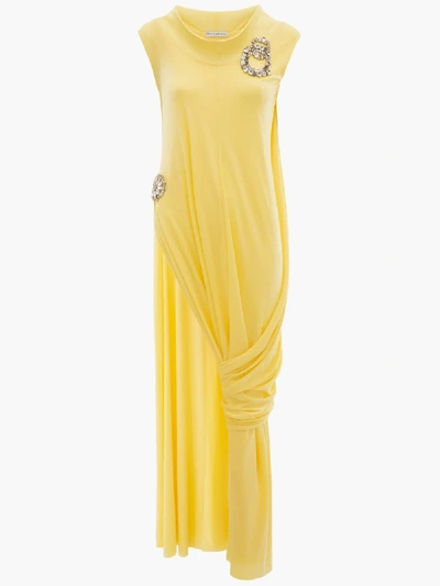 Shop Jw Anderson Draped Top With Crystal Brooches In Yellow
