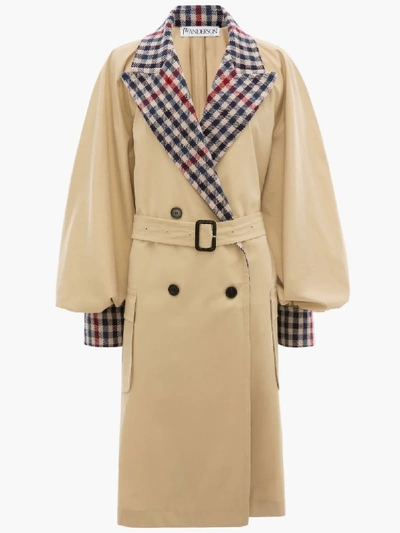 Shop Jw Anderson Trench Coat With Check Contrast In Neutrals