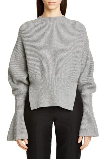 Shop Alexander Wang Split Hem Wool & Cashmere Blend Sweater In Heather Grey