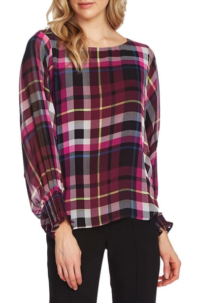 Shop Vince Camuto Plaid Batwing Sleeve Blouse In Merlot